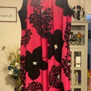 Anne Klein Pink and Black Floral Midi Dress